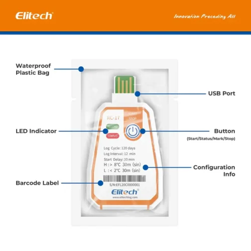 Elitech RC 17 Disposable Single Use USB Temperature Recorder Data Logger Labels