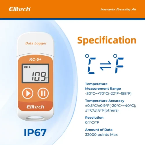 Elitech RC 5+ Reusable USB Temperature Data Logger Specifications