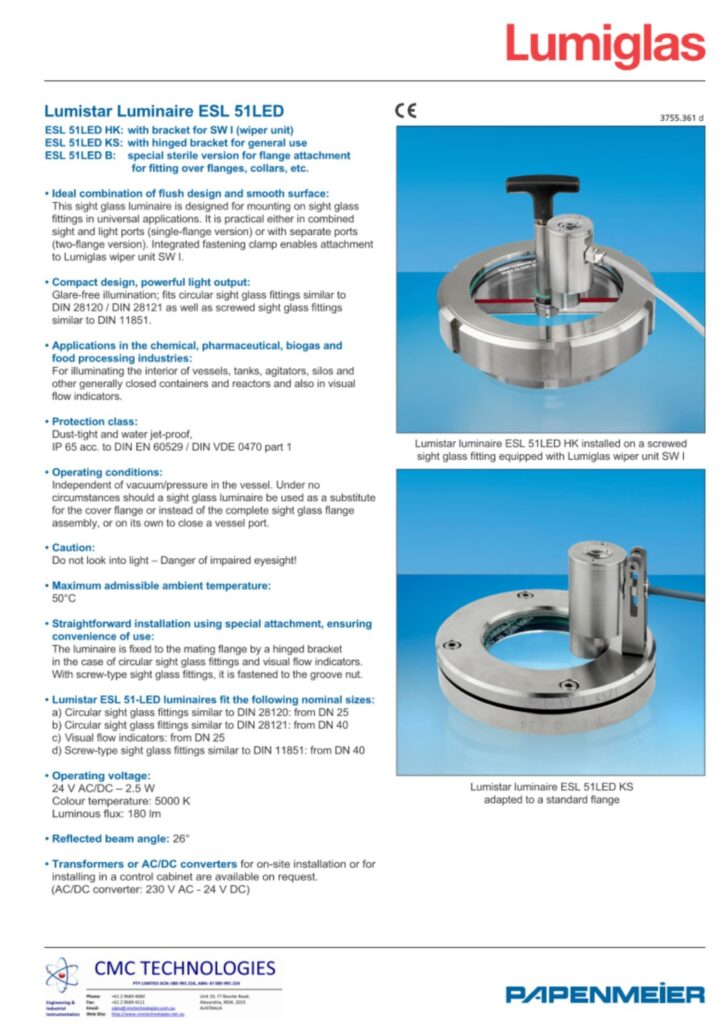Papenmeier lumiglas esl 51led datasheet cover image cmc