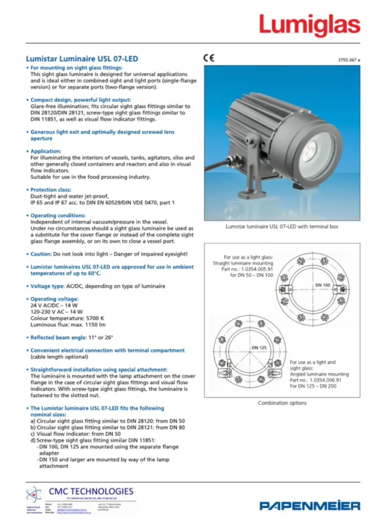 Papenmeier lumiglas usl 07led datasheet cover image cmc